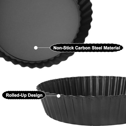 Abaigeal 2 Pcs Pie Dish with Nonstick Coating, 9 Inch Cake Tin with Removable Bottom Round Carbon Steel Tart Tins,24 cm Fluted Round Tart Quiche Pie Pans, Carbon Steel Baking Pan Dish - Image 4