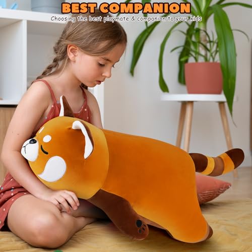 Image of Auspicious beginning 30'' Giant Red Panda Plush Stuffed Animal - Large Sleeping Plush Toy Pillow, Cute Hugging Plushie, Room Decor, Christmas Birthday Gifts for Kids Girls Boys Valentine's Day Gift