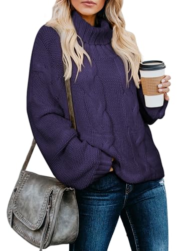 Image of Dokotoo Womens 2026 Winter Fall Solid Turtleneck High Neck Balloon Long Sleeve Sweaters Pullover Outerwear