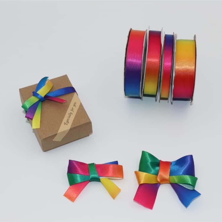Miniatura 3 de Rollo de cinta de satén arcoíris brillante de una sola cara, 1-12 pulgadas x 25 yardas, cinta para envoltura de regalos, decoración de boda y hacer