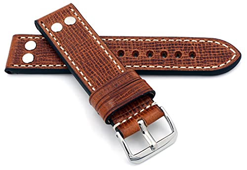 Bracelet de montre RIOS 1931 Sulla en cuir marron pour homme de 22 mm avec rivets
