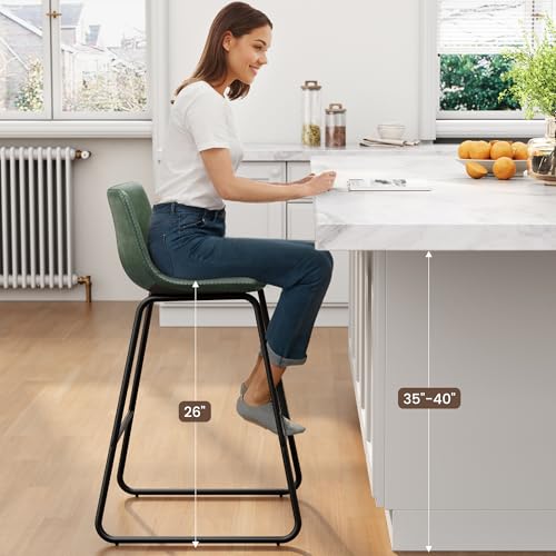 Image of REONEY Bar Stools Set of 4, 26 inch Urban Faux Leather Counter Stools, Green