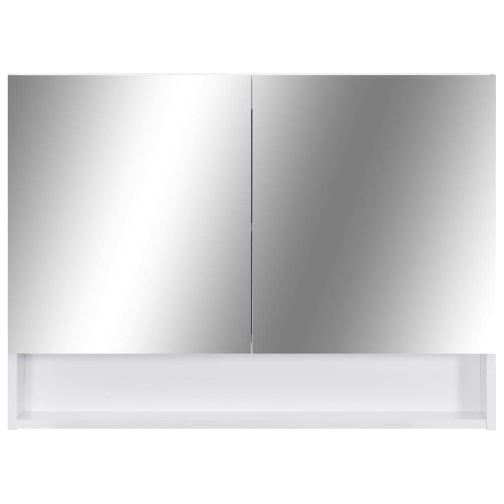 Szafka z lustrem kosmetycznym LED, biała, MDF, melamina, 80 x 15 x 60 cm, z przyłączem USB, 2 drzwi, 3 wkładane półki, światło LED do łazienki, umywalki, miejsce do przechowywania