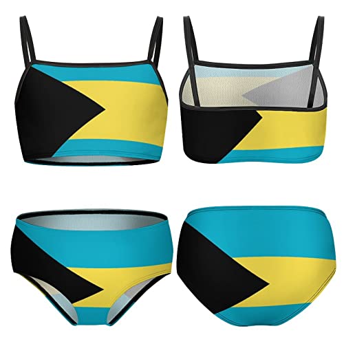 Bahamas Flag Girl's 2 Piece Swimsuit Prints Bathing Suits Tankini Set Kids Summer Beach Wear Sports Bikini 9-11Y（140cm）2