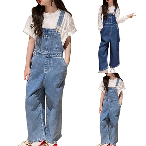 Girls’ Denim Cargo Overalls Kids Sleeveless Wide Leg Jumpsuit Cute Fashion Jeans Bib Overalls (Light Blue, 11-12 Years)