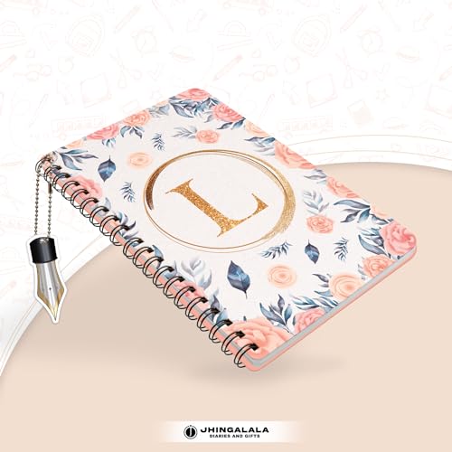 Image of Jhingalala Diaries - A5 Hardbound Floral Design Diary Cover With Initial Letter Wiro Notebook Diary With Dangler I Spiral Notebook With Planner and Calendar 2024 I 160 Undated Ruled Pages (Initial L)