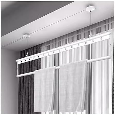 Ceiling-Mounted Hand Crank Clothes Hanger - Single Pole Manual Laundry Drying Rack for Balcony & Home, Space-Saving Clothes Drying Solution,Black1.5m-One Size