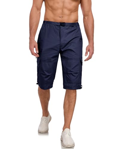 Muwodkdn Shorts et Bermudas Homme Cargo 3/4 Long D'Été Pantacourt Cargo Homme en Coton avec Poches, Taille élastiquée, Short de Sport décontracté avec...