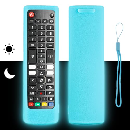 Funda para Mando a Distancia de Silicona Compatible con LG AKB76037605 AKB75675301 AKB74915346 AKB75095308 TV Mando a Distancia Cubierta Protectora a Prueba de Choques con Cordón (Azul Fluorescente)
