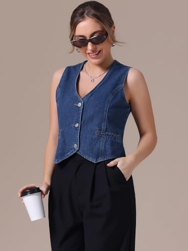 Women's Denim Vest V Neck Button Down Sleeveless Waistcoat Vest Top Western Outfits Casual Jean Vests2