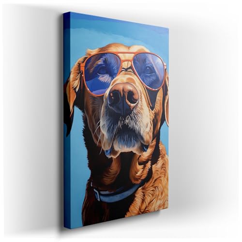 Canvas Wall Art: Golden Retriever In Sunglasses Embracing Summer Fun.