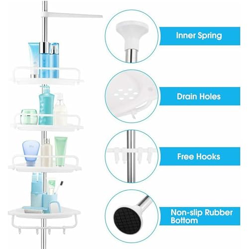 Étagère de douche télescopique d'angle réglable à 4 niveaux en inox