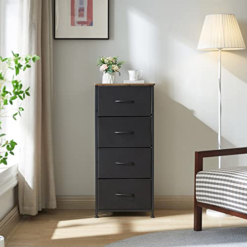 Somdot Tall Dresser For Bedroom With 4 Drawers, Storage Chest Of Drawers With Removable Fabric Bins For Closet Bedside Nursery Laundry Living Room Entryway Hallway, Black/Rustic Brown #TOP1