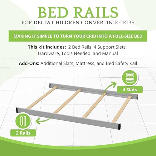 Image of Full-Size Conversion Kit Bed Rails Compatible with Delta Children Convertible Cribs - Solid Wood Rail #0050 - Toddler and Adult Bed Rail for Full-Size Beds - Baby Furniture (Grey - 026)