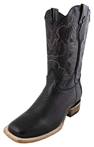Men's Rodeo Cowboy Boots Genuine Leather Braided Print Square Toe