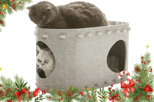 Casa para Gatos, 58x34x30cm. Cama Cueva para Jugar y Dormir, Refugio y Guarida, Divertido y Acogedor para Felinos, Todas Las Edades y Tamaños, Túnel con 2 Entradas de cómodo Fieltro. Caben 2 o más