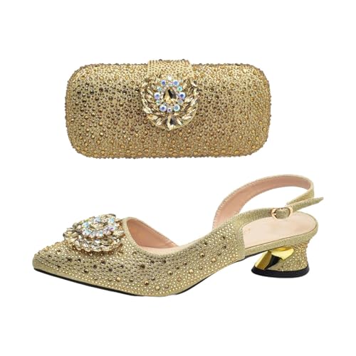Women Shoes and Bags Matching Set Shoe and Bag Set for Party in Nigerian Full Pumps Gold