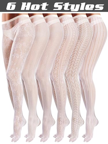Image of Ramede 6 Pairs Women Fishnet Thigh High Stockings Waist Tights Striped Patterned Fish net Leggings Pantyhose for Halloween