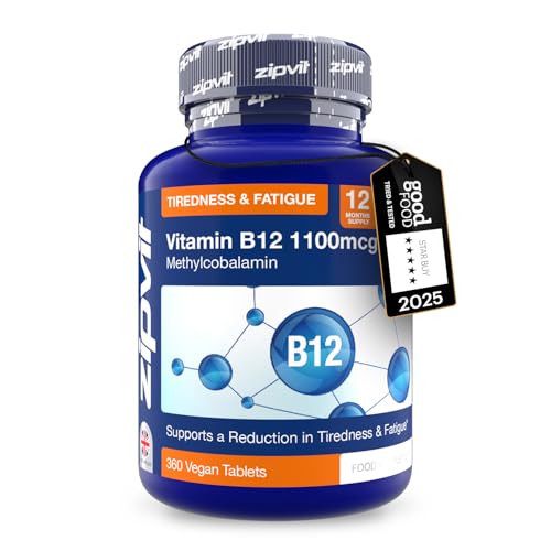 Zipvit Vitamin B12 Tablets High Strength 1100mcg, 1 Year Supply, Pure Methylcobalamin, 360 Vegan Tablets, Reduces Tiredness, Improves Energy, Supports Immunity Zipvit Vitamin B12 Tablets High Strength 1100mcg, 1 Year Supply, Pure Methylcobalamin, 360 Vegan Tablets, Reduces Tiredness, Improves Energy, Supports Immunity