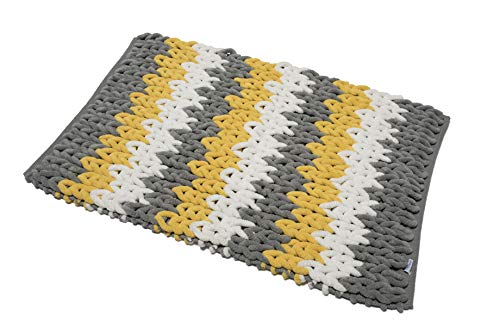 Croydex White, Grey and Yellow Super Soft Patterned Bathroom Mat with Slip-Resistant Backing