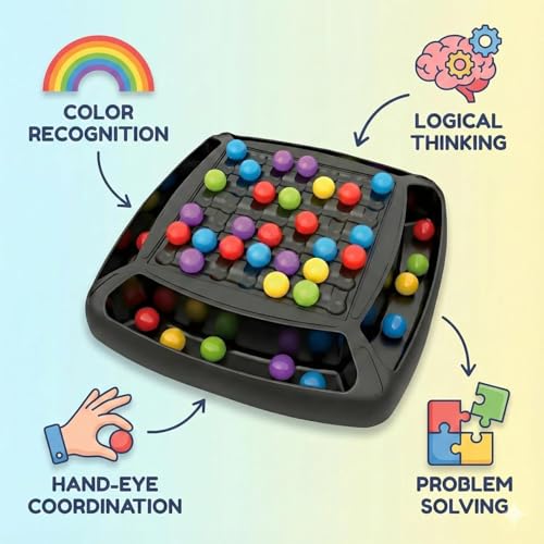 Image of Rainbow Ball Chess Board Game for Kids | Puzzle Magic Ball Matching Game with 48 Colored Balls | Family Game for 2-4 Players | Educational Indoor Games & Learning Toy for Boys and Girls