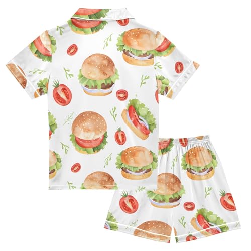 ALAZA Hamburger Tomato Satin Pajamas Set Short Sleeve Button Down Sleepwear Summer Pjs 2 Piece2