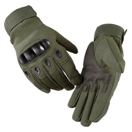 Taktische Handschuhe, Motorradhandschuhe Herren Vollfinger Militär Kampfhandschuhe mit Hartknöchelschutz, Security Handschuhe für Motorrad Motocross Bushcraft Motorrad Jagd (L, Armeegrün)