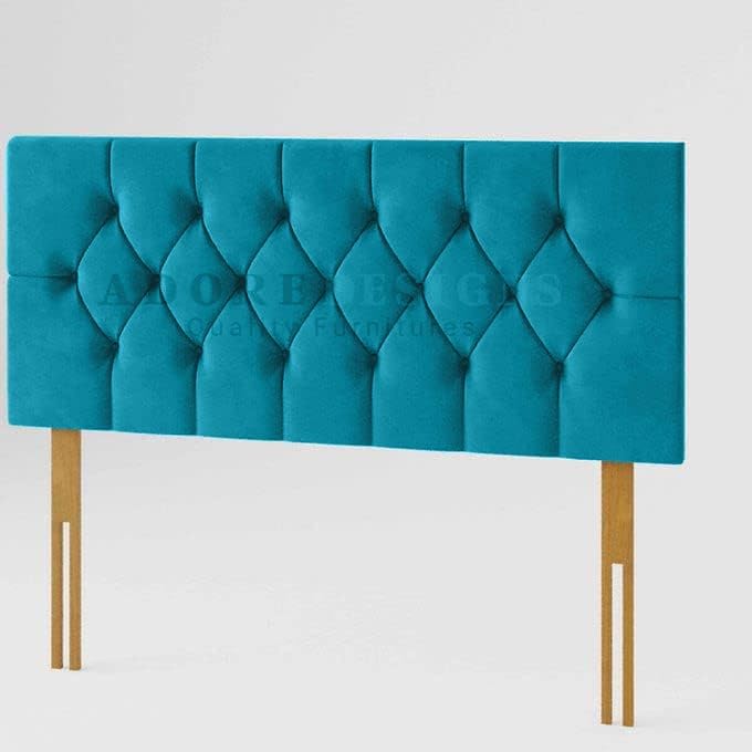 Chesterfield Padded Lined Divan Bed Headboard | Plush Velvet Headboards for 4ft6 Double Bed Frame | Elegant design wooden material headboards for beds (Mallard, 4ft6 Double Height-20inch)