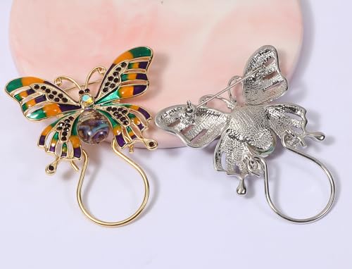 Image of Enamel Colorful Butterfly Abalone Shell Crystal Magnetic Eyeglass Holder Brooch and Pin