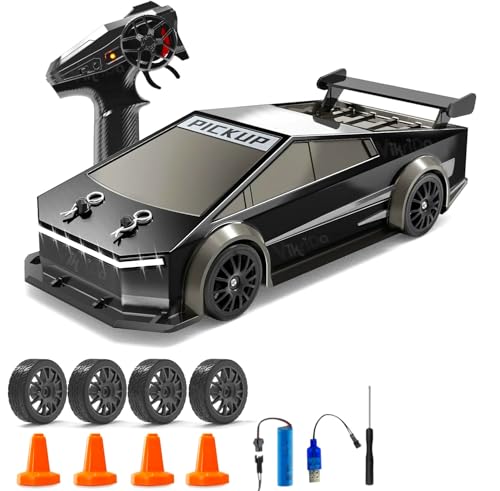 Image of VikriDA 1:24 Scale RC Drift Car - 4WD High-Speed RC Racing Car with LED Lights, 2.4GHz Controller, One Rechargeable Batteries & Drifting Tires - Black