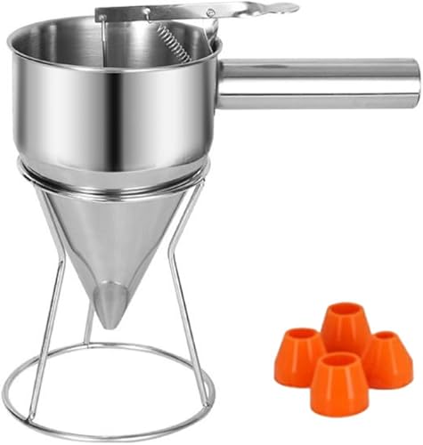 Miniatura 9 de Dispensador de masa para panqueques, dispensador de pasteles de embudo de acero inoxidable de varios calibres con soporte, dispensador de masa de