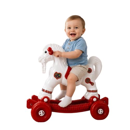Image of AGHOR II Baby Horse Rocker Ride-On Toy for Kids c, White & Red