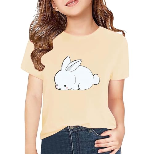 Teens Girls T-Shirt Short Sleeve Shirt Toddler Rabbit Bunny Print Cute Summer Tops Tees Dinosaur Graphic Tee
