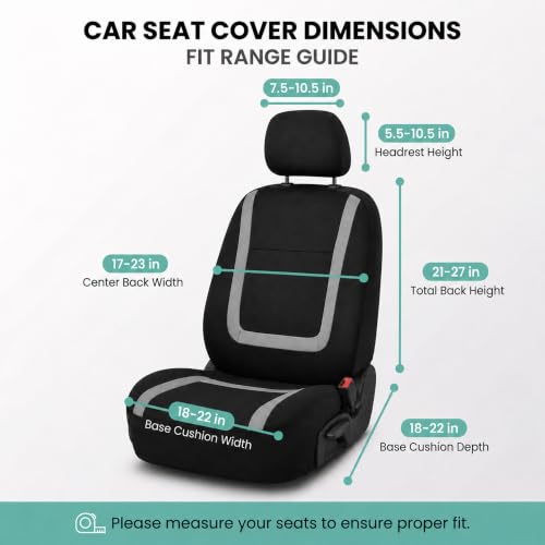 Image of FH Group Car Seat Covers Front Set in Cloth for Low Back Car Seats with Removable Headrest, Universal Fit, Automotive Washable for SUV, Sedan, Van Gray