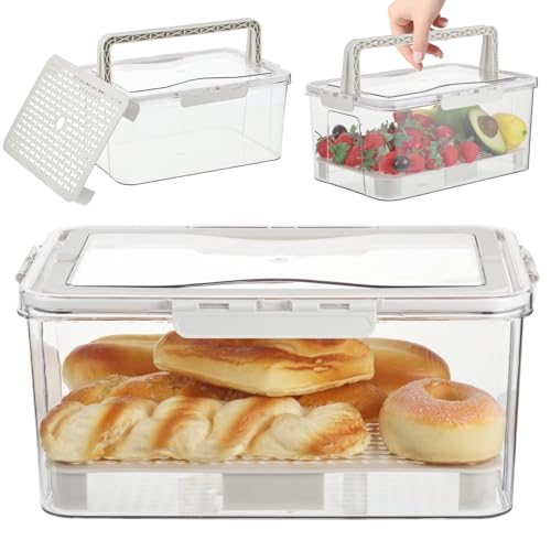 Large Bread Box for Homemade with Clip for Kitchen Counter Airtight Bread Storage Container with Lid and Handle Bread Containers Storage Airtight Loaf Bread Toast Keeper33.8 * 22.8 * 15cm/ WHITE