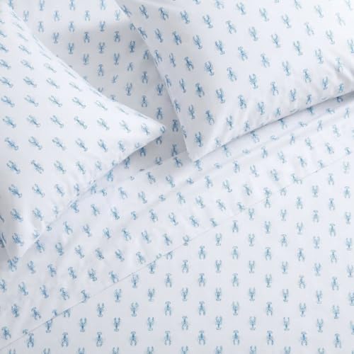 Image of Nautica - Sheet Set, Breathable & Cooling Microfiber Bedding with Matching Pillowcase, Deep Pocket, Fully Elasticized (Nantucket Lobster Ocean Breeze Blue, Twin XL)