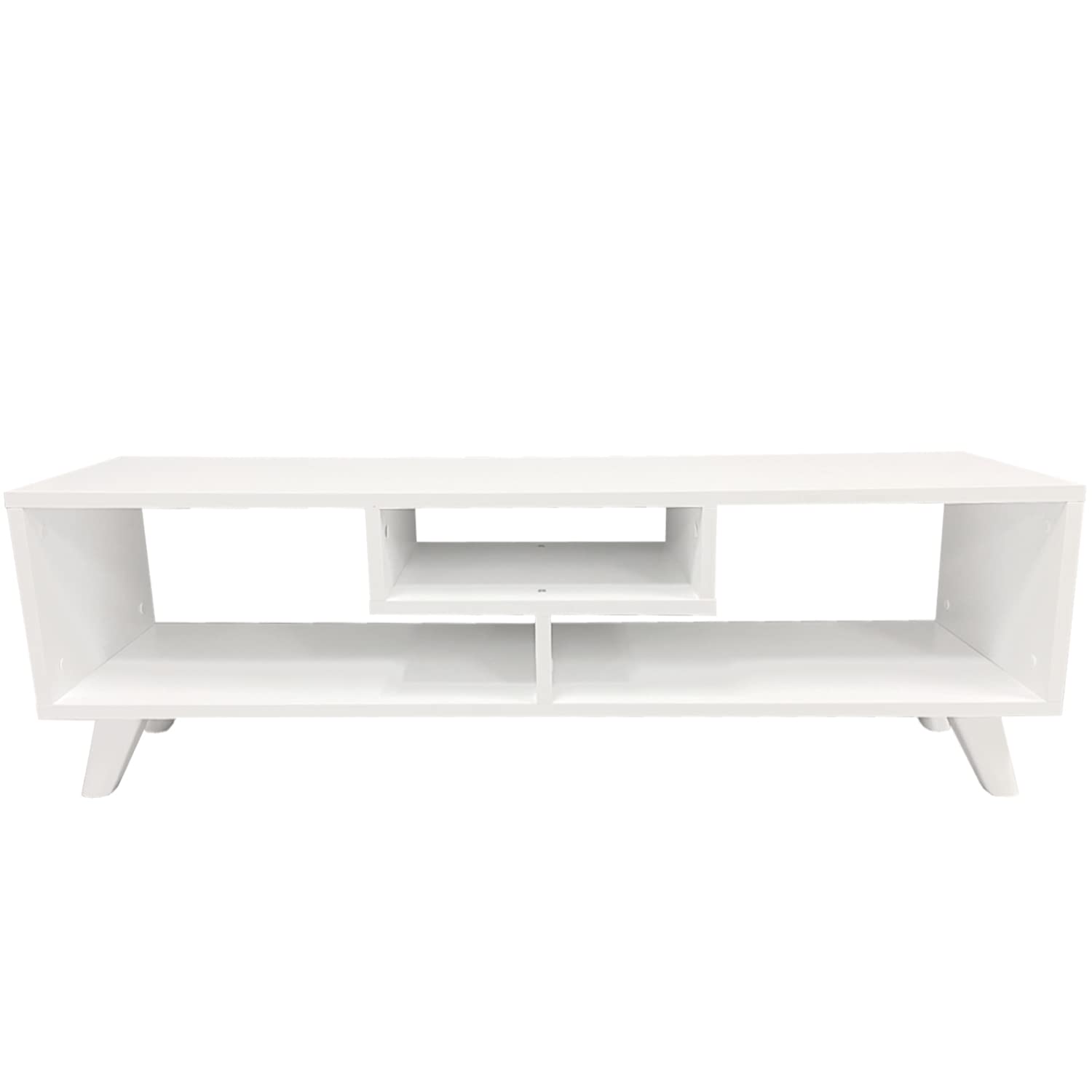 Buy Minimalist Asymmetrical White TV Media Console, Cone Shape Feet TV