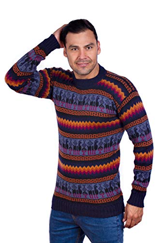 Crewneck Navy Blue Alpaca Sweater for Men - Winter Pullover 5