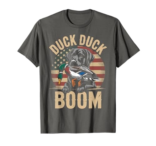 Duck Hunting Duck-Boom Black Lab Dog Funny Duck Hunting Camo T-Shirt