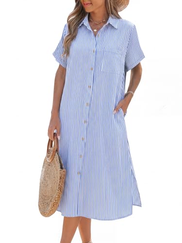 Image of Zeagoo Women Dresses Summer Casual Short Sleeve Button Down Shirt Dresses 2026 Beach Cover Up with Pockets