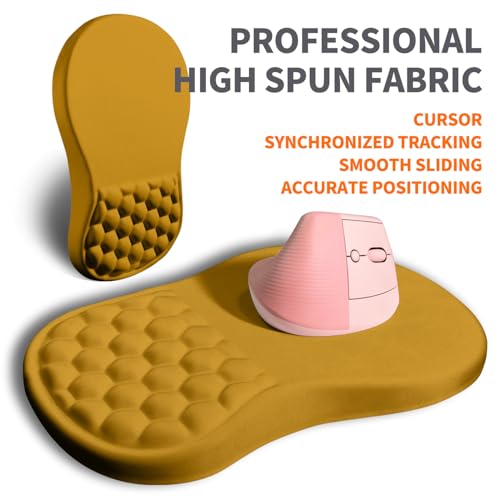 Image of Ergonomic Joint Wrist Support Mouse Pad with Memory Foam Cushion Massage Bump, Carpal Tunnel Pain Relief Mousepad Slope Design for Wrist Rest, 11.8x7.9 in, Goldenrod