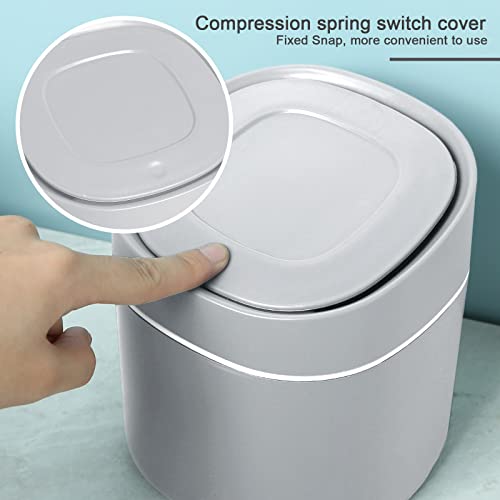 Table Trash Can, Desk Bin with Lid, Mini Cosmetic Bin, Portable Lid Removable for Bathroom Kitchen, Office (Grey 5.9×5.3 in) - Image 3