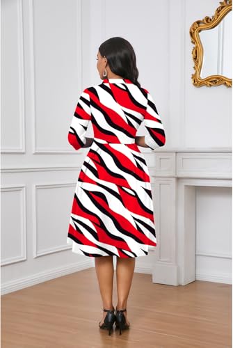 Image of Max2co Midi Dresses for Women Semi Formal Fit and Flare A-Line Swing Dress 3 /4 Sleeve Church Cocktail Dress with Pockets