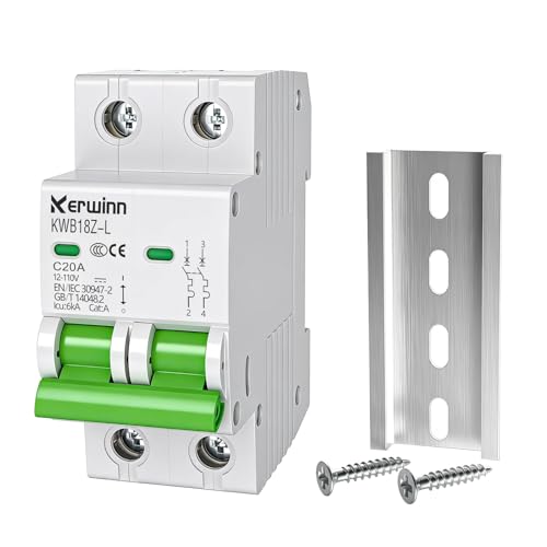 KERWINN DC Miniature Circuit Breaker, 12V-110V Circuit Breaker 2Pole 20Amp Breakers DIN Rail...