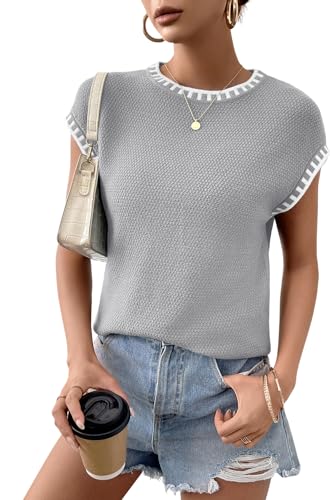 Image of Cap Sleeve Sweater Tops for Women 2026 Knit Summer Sleeveless Tank Vest | Slim Fit, Trendy Color Block, Soft, Skin-Friendly, Strechy, Lightweight, Breathable, Casual Daily Wear