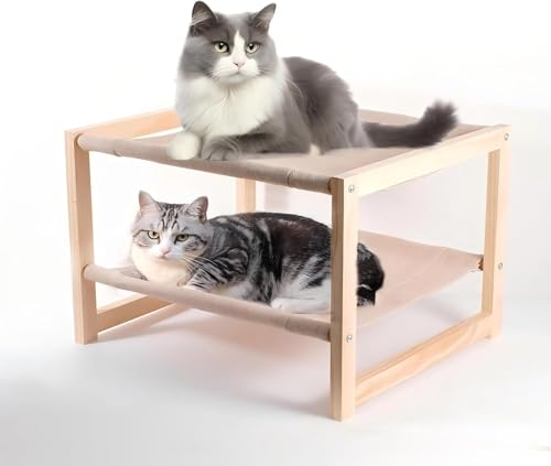 Cat Bed, Double-Layer Wooden Cat Hammock for Indoor/Outdoor, Elevated Small