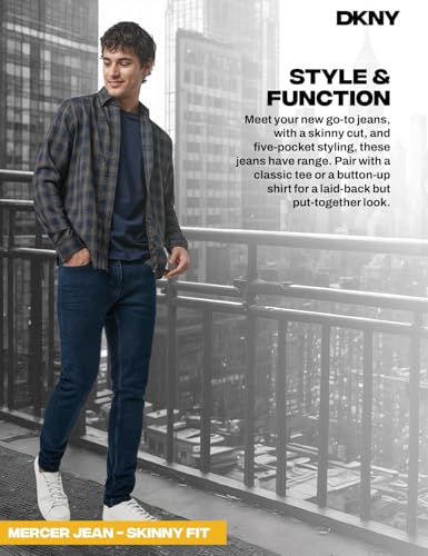 Image of DKNY Mercer Men's Skinny Jeans - Premium Stretch Denim Pants with Classic 5 Pocket Design | Skinny Fit Stretch Jeans for Men