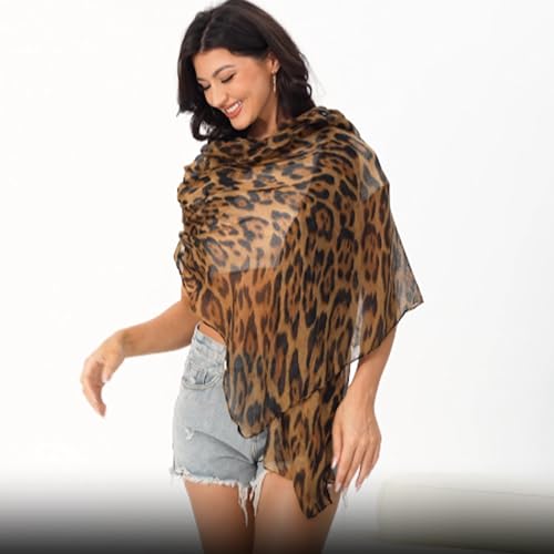 Leopard Print Shawls and Wraps for Womens Cheetah Hijab Scarf Voile Sheer Beach Scarves Sunscreen Head Shawl3