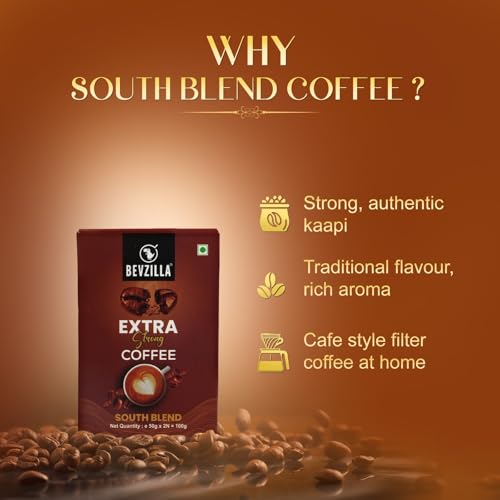 Image of Bevzilla Instant Filter Coffee Powder - South Blend | 70% Coffee, 30% Chicory | 100g (50g x 2 Packs) | No Added Sugar | Bold Taste | Quick Preparation