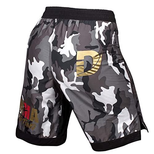 DEFY Premium MMA Fight Shorts Clothing UFC Cage Kickboxing Fighting Grappling Martial Arts Muay Thai Training Camouflage (White Camo, Medium)